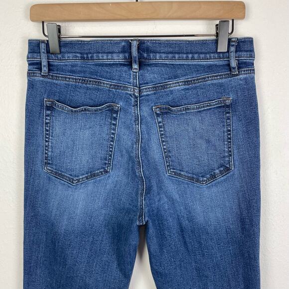 LOFT | High Rise Straight Cropped Lightly Distressed Dark Wash Jeans - Picture 3 of 6